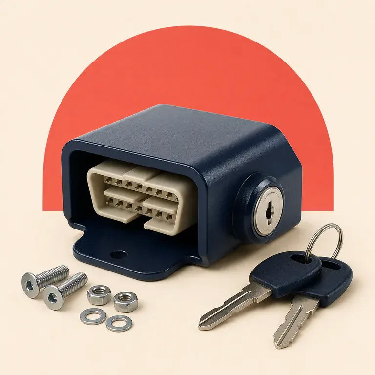 Illustration d’un concept original d’antivol verrouillant une prise OBD de voiture