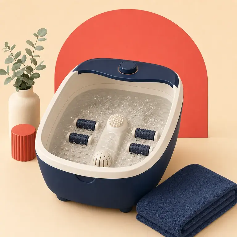 Illustration d’un concept original pour bain de pieds chauffant avec rouleaux amovibles