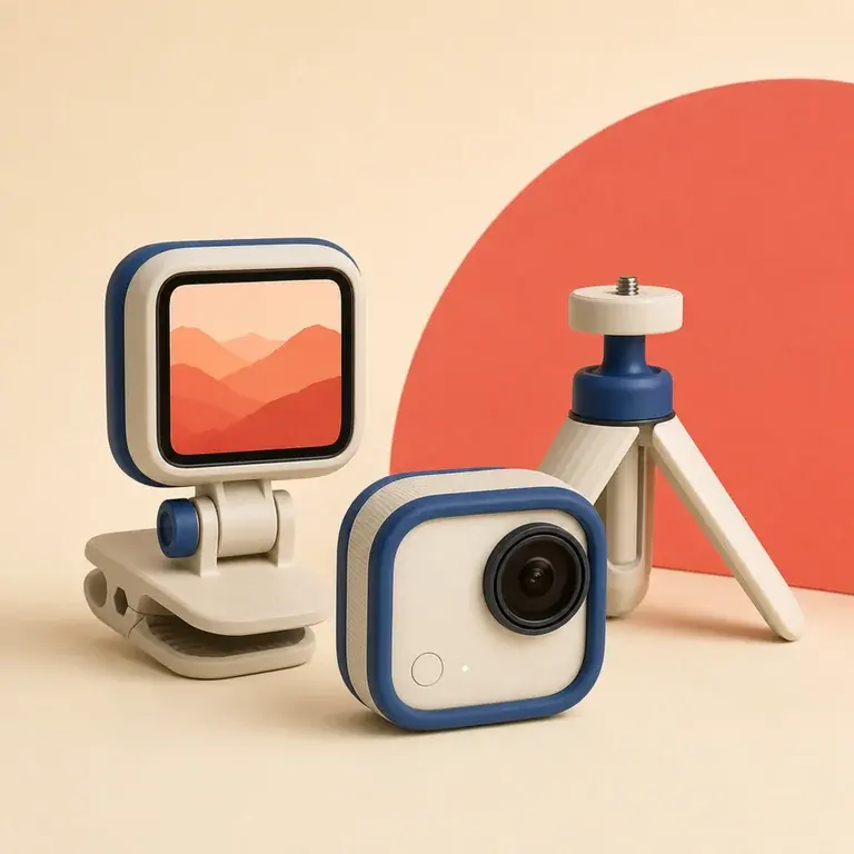 Illustration d’un concept original de mini-caméra d’action avec fixations
