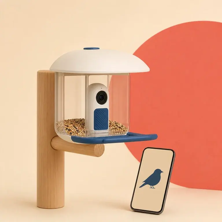 Illustration d’un concept original de mangeoire à oiseaux équipée d’une caméra