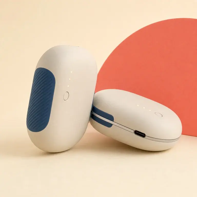 Illustration d’un concept original de deux chauffe-mains rechargeables séparables