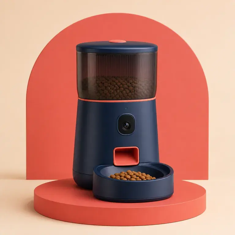 Illustration d’un concept original pour distributeur de croquettes avec caméra
