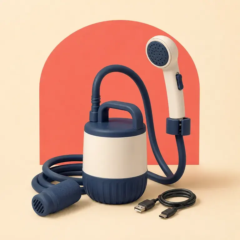 Illustration d’un concept original pour douche de camping rechargeable