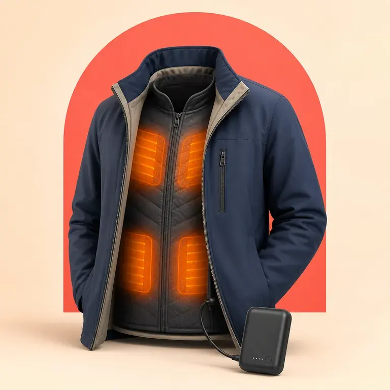 Illustration d’un concept original pour gilet chauffant à batterie amovible