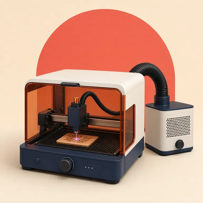 Illustration d’un concept original pour graveur laser de bureau avec enceinte