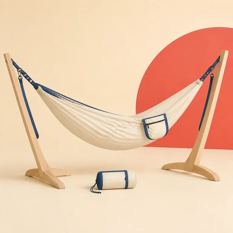 Illustration d’un concept original de hamac ultraléger avec sangles et sac de rangement