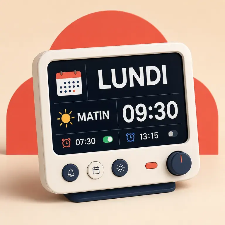 Illustration d’un concept original pour horloge calendrier affichant clairement jour et moment