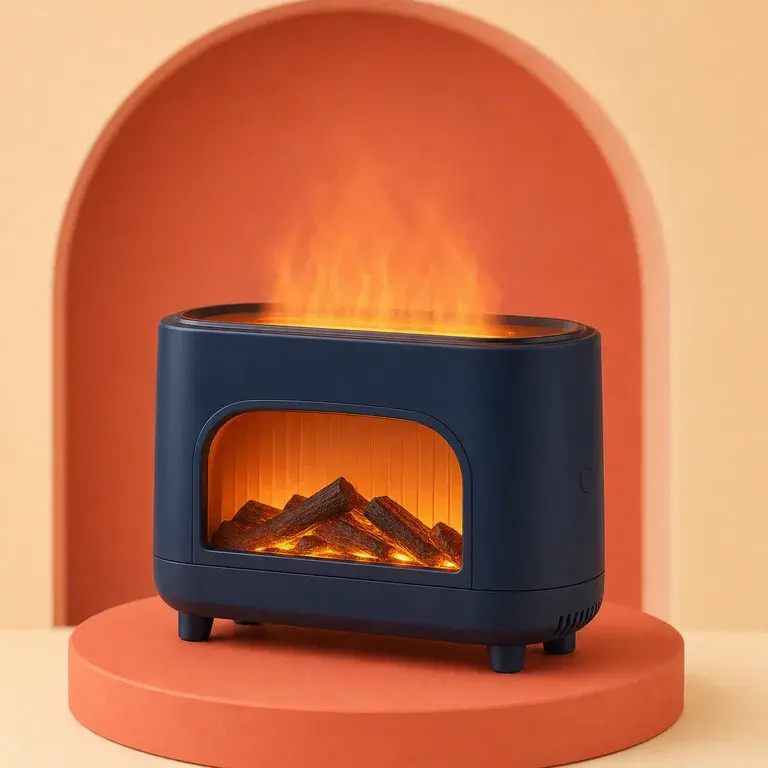 Illustration d’un concept original pour humidificateur à brume lumineuse effet cheminée