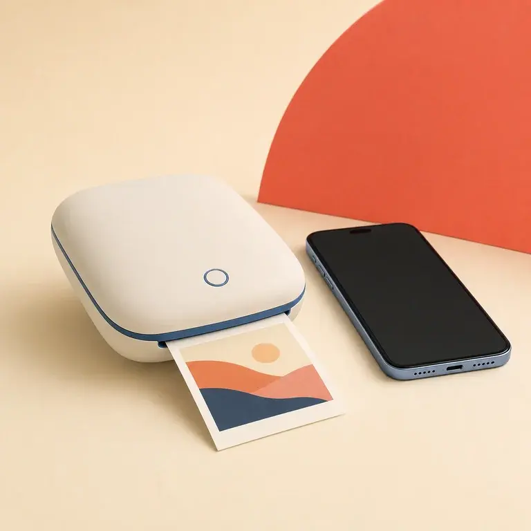 Illustration d’un concept original de mini-imprimante photo pour smartphone