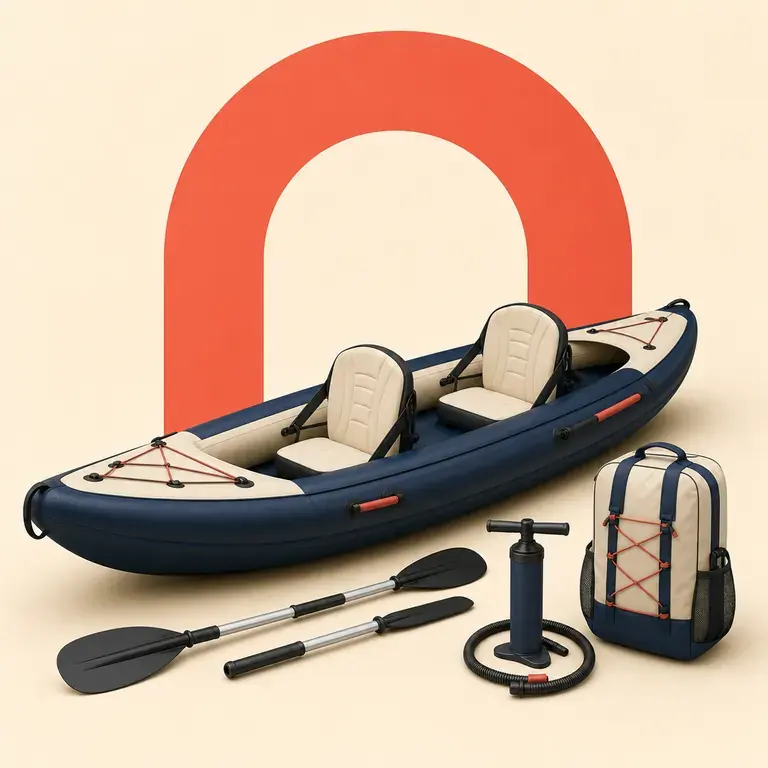 Illustration d’un concept original pour kayak gonflable complet pour une ou deux personnes