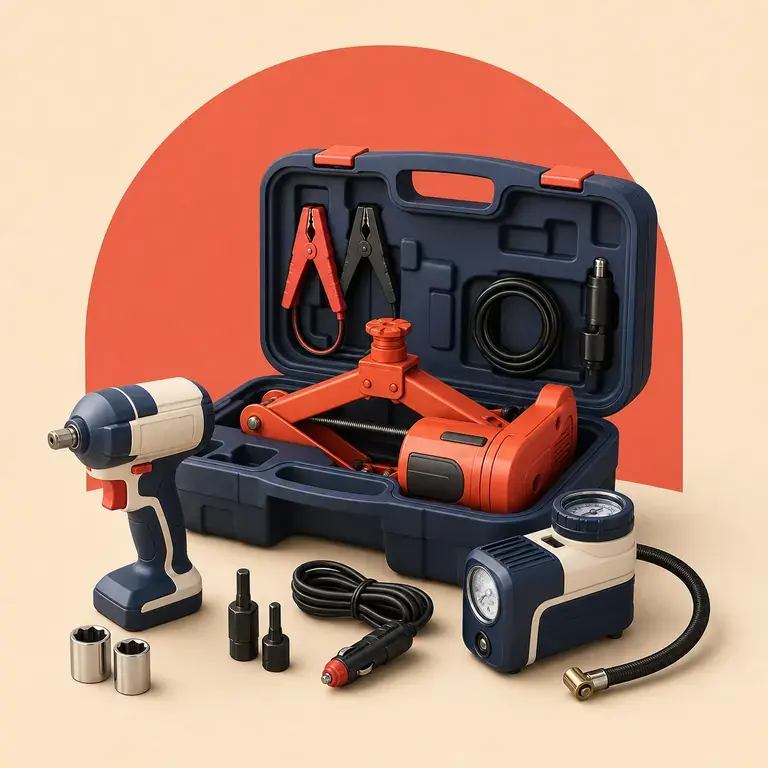 Illustration d’un concept original pour kit cric électrique et clé à choc de secours