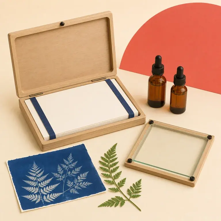 Illustration d’un concept original de kit de cyanotype botanique