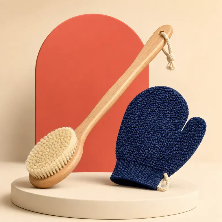 Illustration d’un concept original de brosse de bain avec gant exfoliant