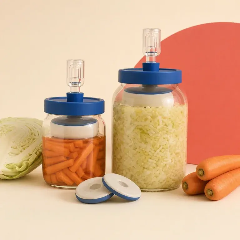 Illustration d’un concept original de kit de fermentation maison avec bocaux et barboteurs