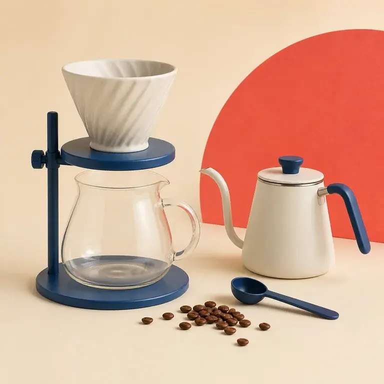 Illustration d’un concept original de kit de café filtre manuel avec carafe