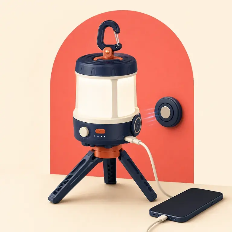 Illustration d’un concept original pour lanterne de camping magnétique et sur trépied