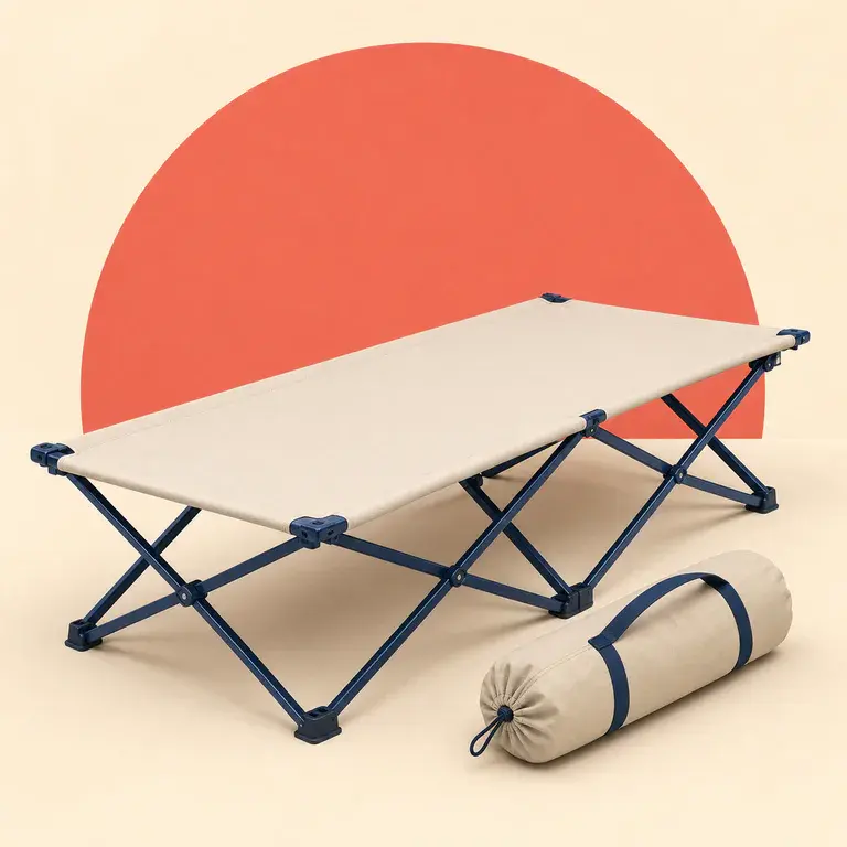 Illustration d’un concept original de lit de camping pliant avec housse