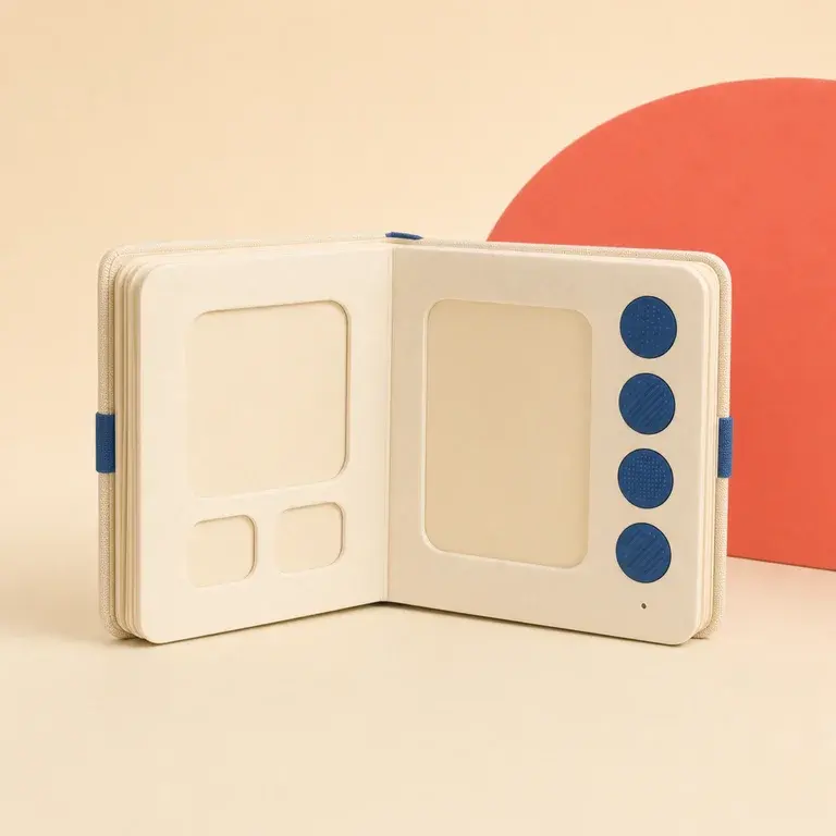 Illustration d’un concept original de livre sonore enregistrable avec boutons