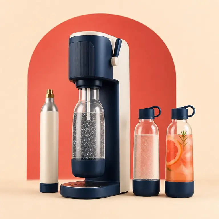 Illustration d’un concept original pour machine de gazéification avec bouteilles réutilisables