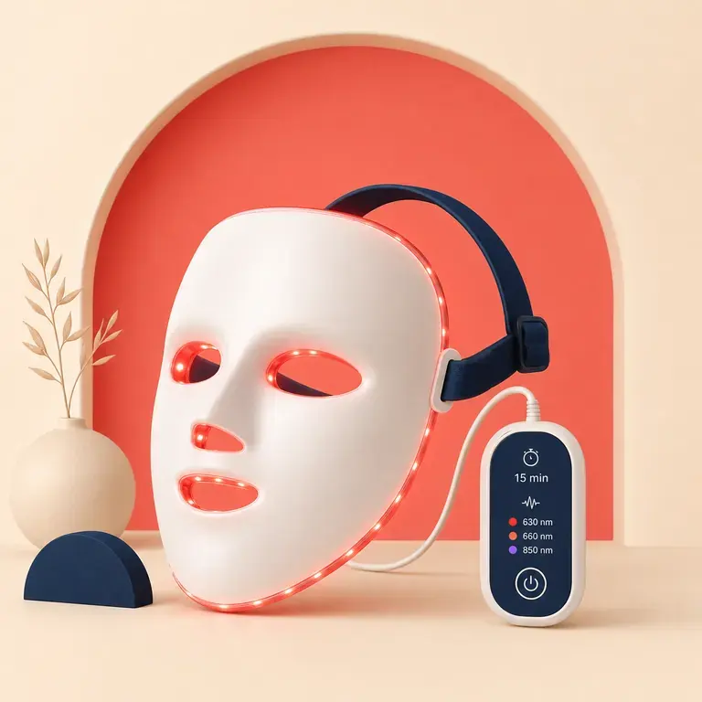 Illustration d’un concept original pour masque facial à lumière rouge documenté