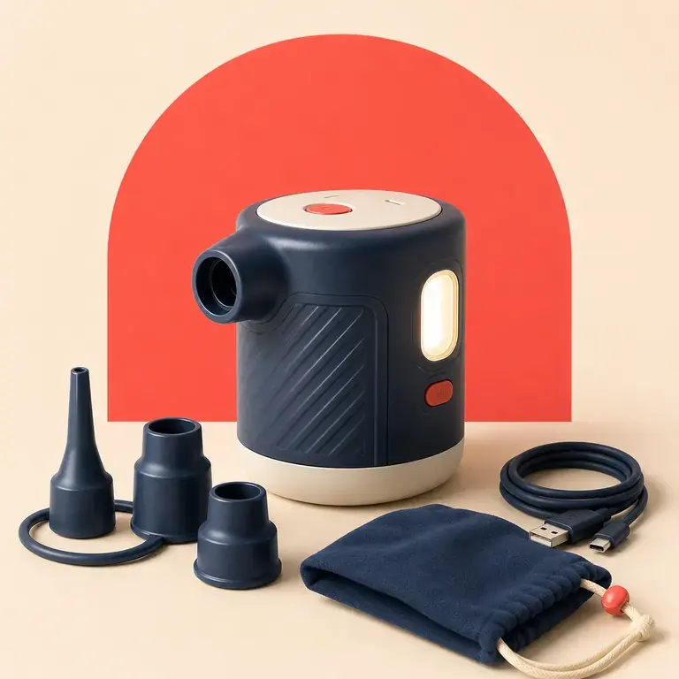 Illustration d’un concept original pour mini-pompe électrique pour matelas de bivouac