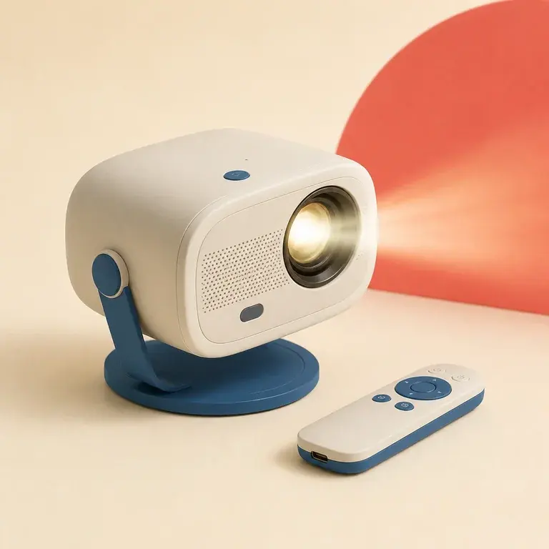 Illustration d’un concept original de mini-projecteur orientable avec télécommande