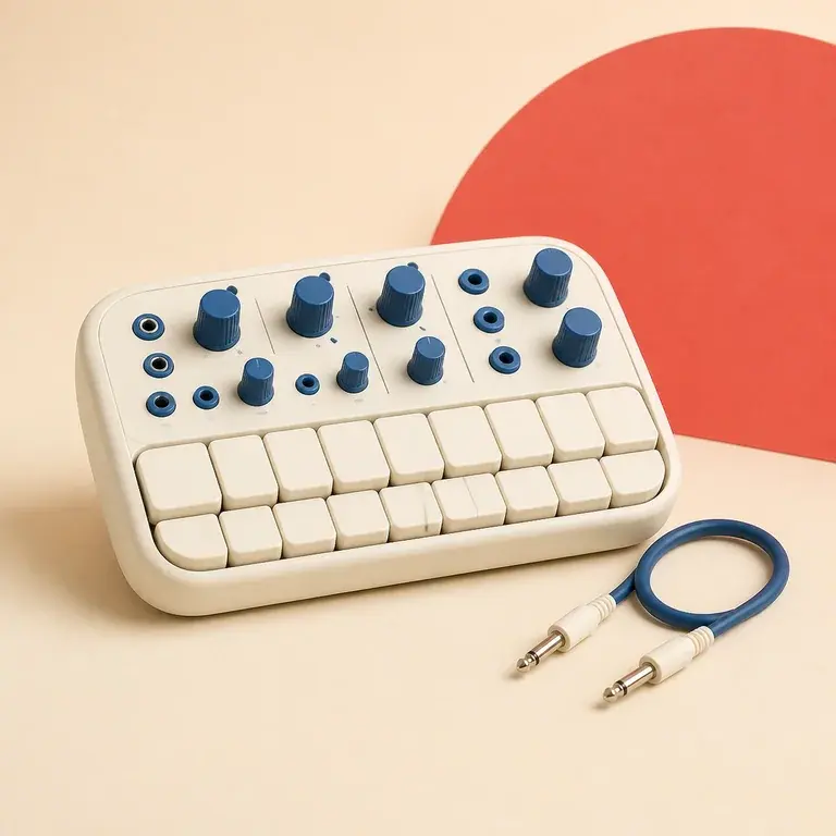 Illustration d’un concept original de mini-synthétiseur compact avec câble audio