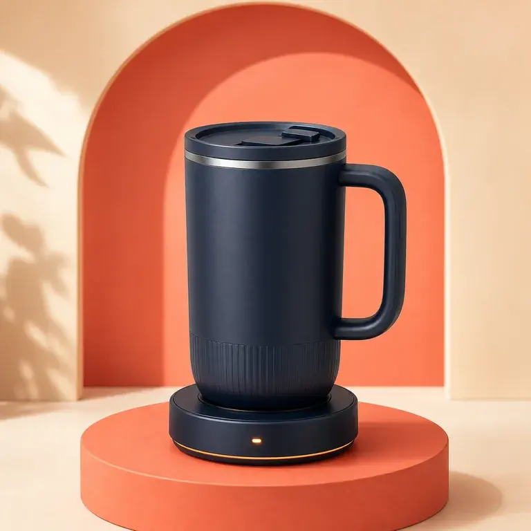 Illustration d’un concept original pour mug isotherme chauffant sur sa base