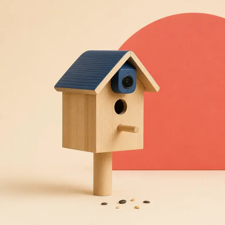Illustration d’un concept original de nichoir en bois équipé d’une petite caméra
