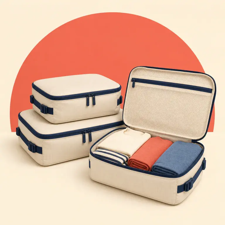 Illustration d’un concept original de set de packing cubes compressibles