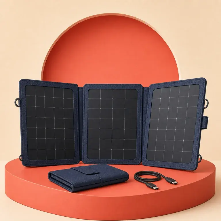 Illustration d’un concept original pour panneau solaire pliable avec USB-C