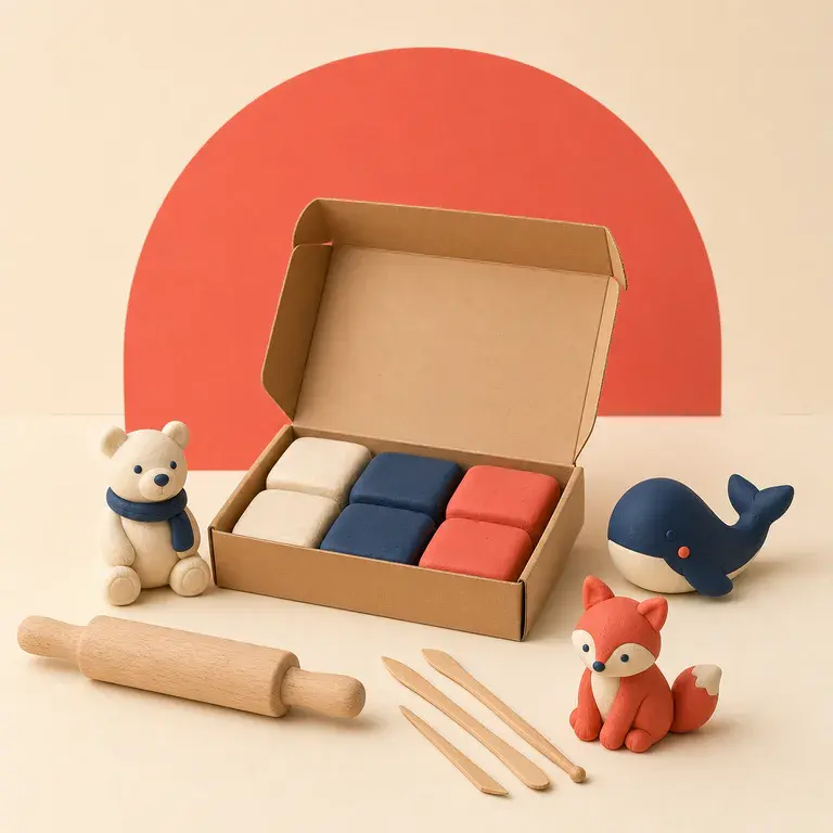 Illustration d’un concept original de coffret de pâte à modeler avec outils