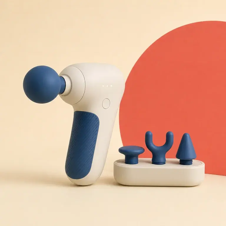 Illustration d’un concept original de pistolet de massage compact avec embouts