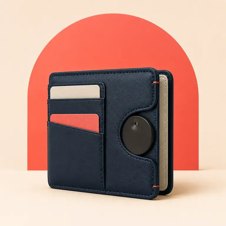 Illustration d’un concept original pour portefeuille en cuir avec emplacement pour balise