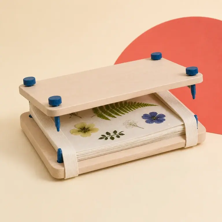 Illustration d’un concept original de presse à fleurs en bois