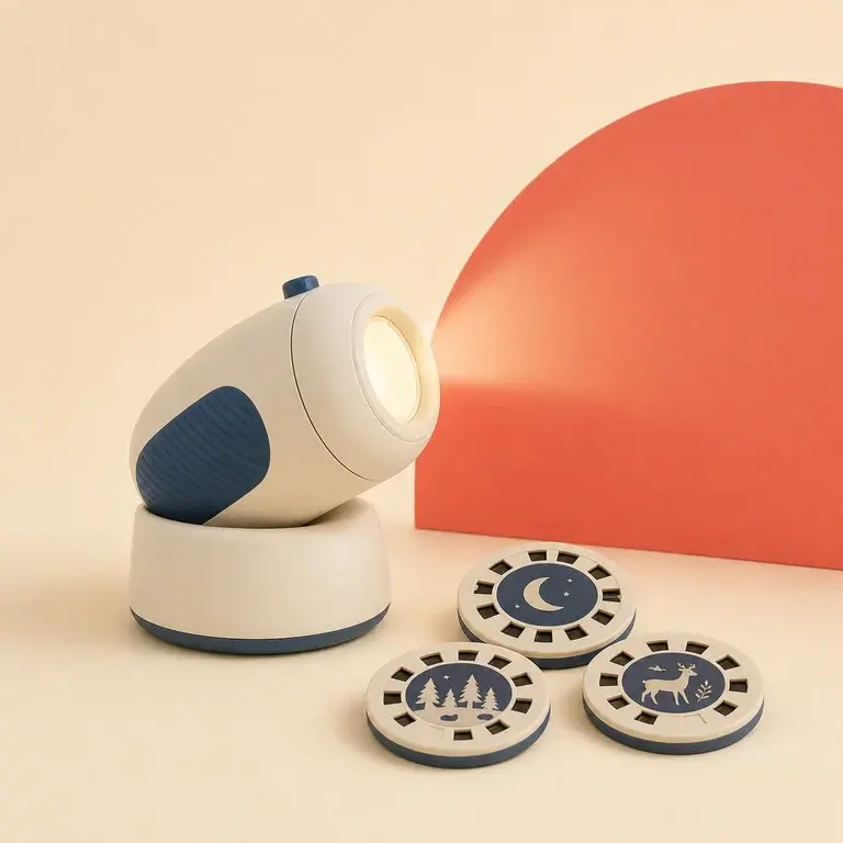 Illustration d’un concept original de projecteur d’histoires avec disques illustrés