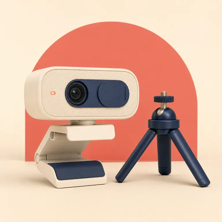 Illustration d’un concept original de webcam externe avec cache et trépied