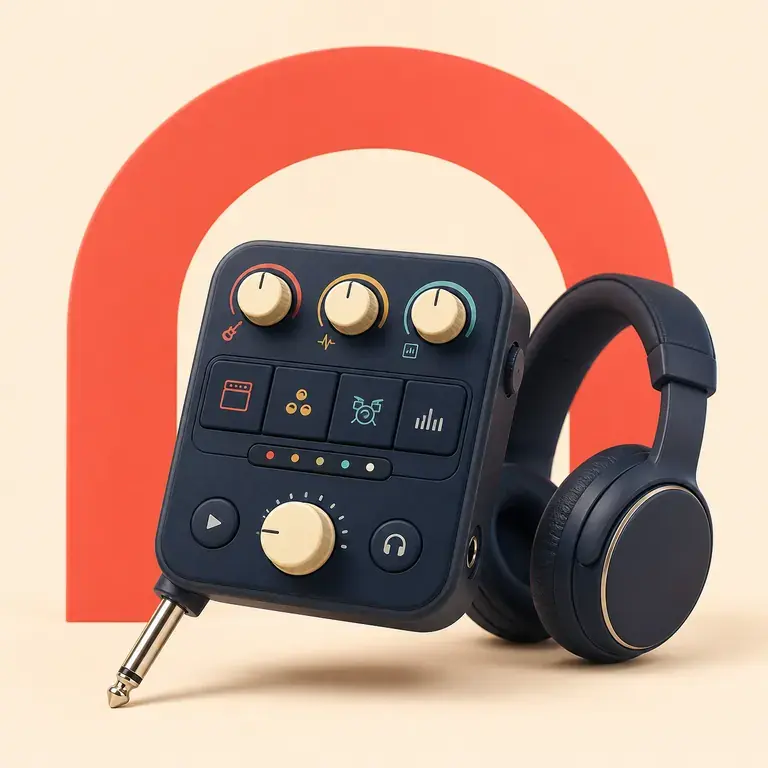 Illustration d’un concept original pour ampli casque pour guitare avec effets