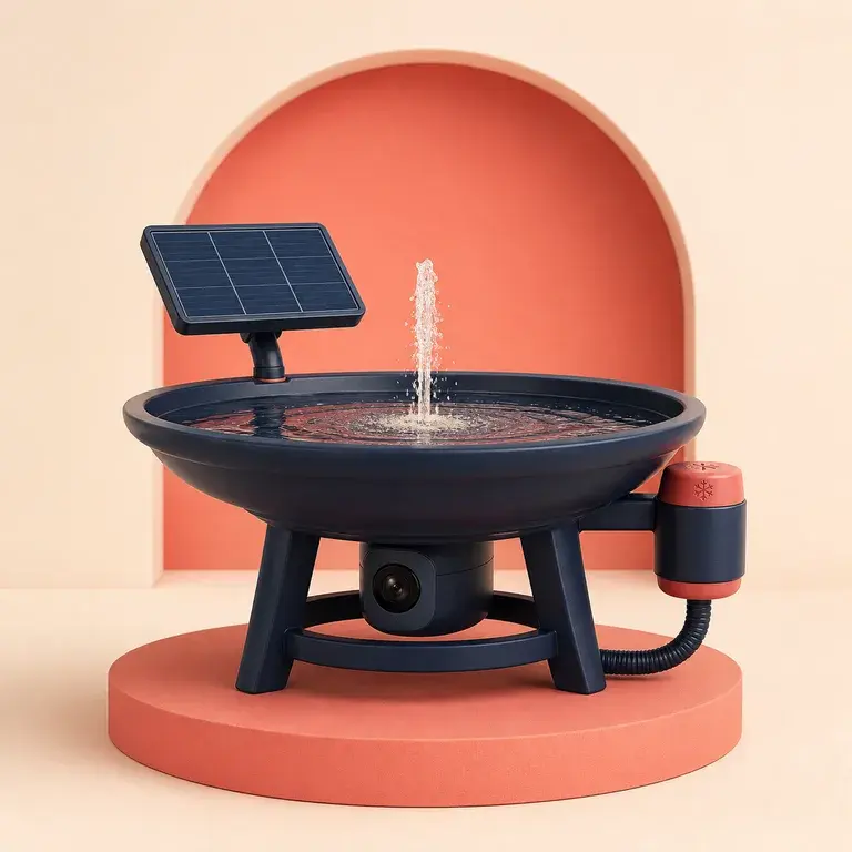 Illustration d’un concept original pour bain d’oiseaux solaire avec caméra