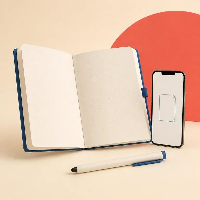 Illustration d’un concept original de carnet réutilisable à numériser avec un smartphone