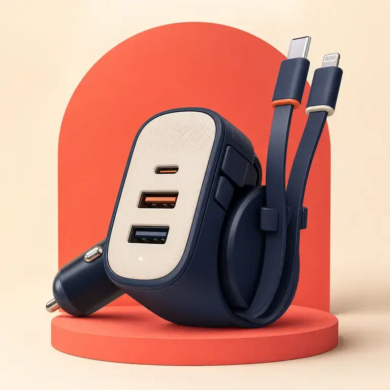 Illustration d’un concept original pour chargeur de voiture à câbles rétractables