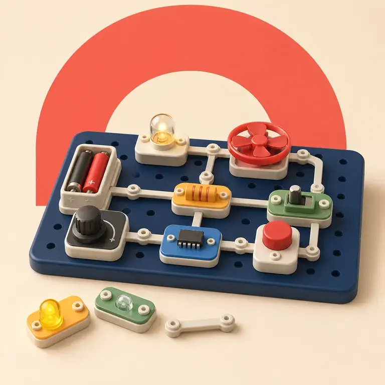 Illustration d’un concept original pour kit de circuits électriques à composants encliquetables