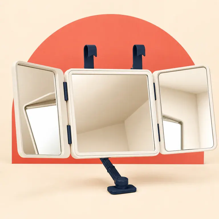 Illustration d’un concept original de miroir à trois panneaux pour coupe de cheveux