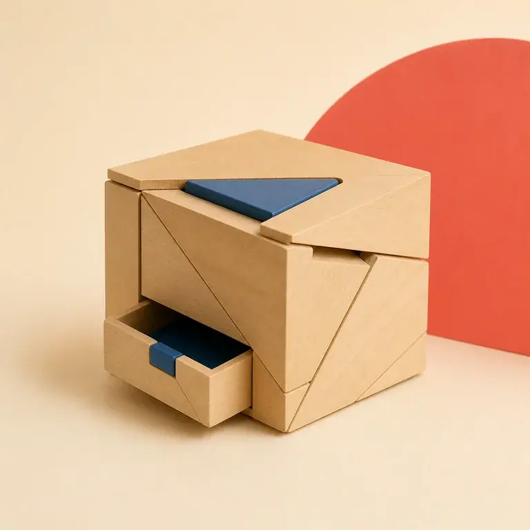 Illustration d’un concept original de boîte casse-tête mécanique en bois